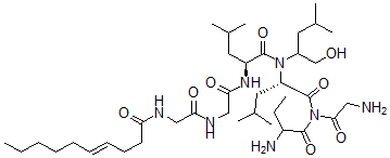CAS 登录号：140939-04-4， (E)-N-[2-[[2-[[(2S)-1-[[(2S)-1-[(2-氨基乙酰基)-(2-氨基丁烷酰基)氨基]-4-甲基-1-氧代戊烷-2-基]-(1-羟基-4-甲基戊烷-2-基)氨基]-4-甲基-1-氧代戊烷-2-基]氨基]-2-氧代乙基]氨基]-2-氧代乙基]癸-4-烯酰胺