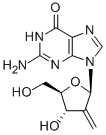 CAS 登录号：141320-64-1， 2-氨基-9-[(4S,5R)-4-羟基-5-(羟基甲基)-3-亚甲基四氢呋喃-2-基]-3H-嘌呤-6-酮