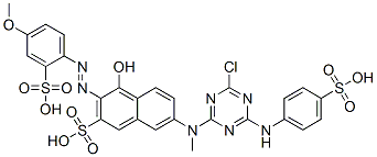 CAS 登录号：14408-24-3， 7-[[4-氯-6-[(4-磺基苯基)氨基]-1,3,5-三嗪-2-基]甲基氨基]-4-羟基-3-[(4-甲氧基-2-磺基苯基)偶氮]萘-2-磺酸