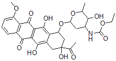 CAS 登录号：144285-59-6， N-[6-[(3-乙酰基-3,5,12-三羟基-10-甲氧基-6,11-二氧代-2,4-二氢-1H-并四苯-1-基)氧基]-3-羟基-2-甲基四氢吡喃-4-基]氨基甲酸乙酯