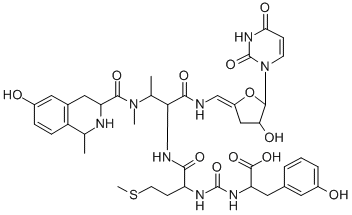 CAS 登录号：144408-86-6， 2-[[(2S)-1-[[2-氨基-3-[(6-羟基-1-甲基1,2,3,4-四氢异喹啉-3-羰基)-甲基氨基]丁酰基]-[(E)-[5-(2,4-二氧代嘧啶-1-基)-4-羟基四氢呋喃-2-亚基]甲基]氨基]-4-甲硫基-1-氧代丁烷-2-基]氨基甲酰氨基]-3-(3-羟基苯基)丙酸