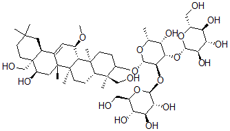 CAS 登录号：146519-04-2， (3beta,4alpha,11alpha,16alpha)-16,23,28-三羟基-11-甲氧基齐墩果-12-烯-3-基 O-beta-D-吡喃葡萄糖基-(1-2)-O-(beta-D-吡喃葡萄糖基-(1-3))-6-脱氧-beta-D-吡喃半乳糖苷