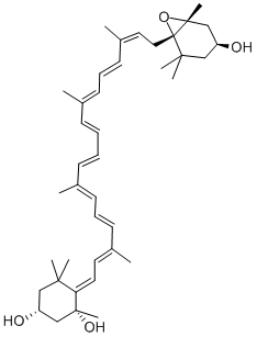 CAS 登录号：14660-91-4， (3S,3'S,5R,5'R,6R,6'S,9'-顺式)-6,7-二去氢-5',6'-环氧-5',6'-二氢-B,beta-胡罗卜素-3,3',5(6H)-三醇