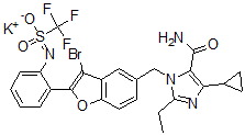 CAS 登录号：146613-90-3， [2-[3-溴-5-[(5-氨基甲酰-4-环丙基-2-乙基咪唑-1-基)甲基]-1-苯并呋喃-2-基]苯基]-(三氟甲基磺酰基)亚胺钾