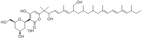 CAS 登录号：146935-35-5， 3-[(2S,3R,4S,6S)-3,4-二羟基-6-(羟基甲基)四氢吡喃-2-基]-2-羟基-6-[(4E,6E,14E,16E,18E)-3-羟基-8-(羟基甲基)-2,6,10,12,14,18,20-七甲基二十二碳-4,6,14,16,18-五烯-2-基]吡喃-4-酮