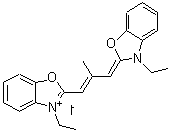 CAS 登录号：14934-37-3， 3-乙基-2-[(1E,3Z)-3-(3-乙基-1,3-苯并恶唑-2(3H)-亚基)-2-甲基-1-丙烯-1-基]-1,3-苯并恶唑-3-鎓碘化物