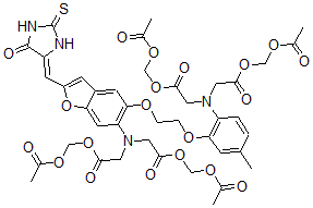 CAS#: 149732-62-7, Acetyloxymethyl 2-[[2-(Acetyloxymethoxy)-2-Oxoethyl]-[5-[2-[2-[Bis[2-(Acetyloxymethoxy)-2-Oxoethyl]Amino]-5-Methylphenoxy]Ethoxy]-2-[(E)-(5-Oxo-2-Sulfanylideneimidazolidin-4-Ylidene)Methyl]-1-Benzofuran-6-Yl]Amino]Acetate