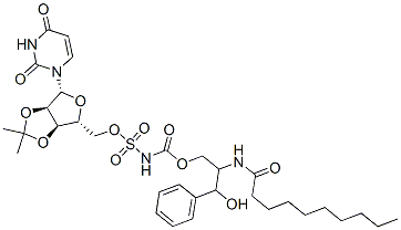 CAS 登录号：149992-49-4， [(2R)-2-(癸酰氨基)-3-苯基丙基]N-[[(4R,6R)-4-(2,4-二氧代嘧啶-1-基)-2,2-二甲基-3a,4,6,6a-四氢呋喃并[3,4-d][1,3]二氧杂环戊烯-6-基]甲氧基磺酰基]氨基甲酸酯