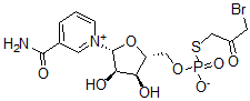 CAS 登录号：150035-59-9， (3-溴-2-氧代丙基)硫基-[[(2R,3S,4R,5R)-5-(3-氨基甲酰吡啶-1-鎓-1-基)-3,4-二羟基四氢呋喃-2-基]甲氧基]亚膦酸酯