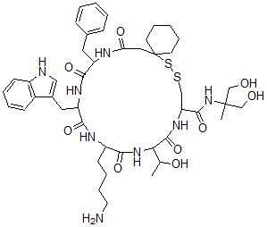 CAS#: 150747-52-7, 16-(4-Aminobutyl)-N-(1,3-Dihydroxy-2-Methylpropan-2-Yl)-13-(1-Hydroxyethyl)-19-(1H-Indol-3-Ylmethyl)-12,15,18,21,24-Pentaoxo-22-(Phenylmethyl)-7,8-Dithia-11,14,17,20,23-Pentazaspiro[5.19]Pentacosane-10-Carboxamide