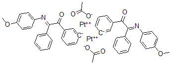 CAS 登录号:151306-14-8, 二(mu-(乙酸))二(N-(4-甲氧基苯基)-alpha-苯甲酰基亚苄基胺)二铂(II)