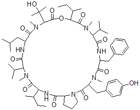 CAS 登录号：153954-72-4， 12,24-二(丁烷-2-基)-3-[(4-羟基苯基)甲基]-15-(2-羟基丙-2-基)-4,10,16,22-四甲基-18-(2-甲基丙基)-6-(苯基甲基)-9,21-二(丙-2-基)-13-氧杂-1,4,7,10,16,19,22,25-八氮杂双环[25.3.0]三十烷-2,5,8,11,14,17,20,23,26-九酮