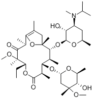 CAS 登录号：154738-42-8， (1S,2R,3S,4S,5R,8R,9R,11S)-8-乙基-4-[(2R,4R,5S,6S)-5-羟基-4-甲氧基-4,6-二甲基四氢吡喃-2-基]氧基-2-[(2S,3R,4S,6R)-3-羟基-6-甲基-4-(甲基-丙-2-基氨基)四氢吡喃-2-基]氧基-9-甲氧基-1,3,5,9,11,13-六甲基-7,15-二氧杂双环[10.2.1]十五碳-12-烯-6,10-二酮