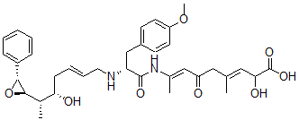 CAS 登录号：155645-50-4， (3E,7E)-2-羟基-8-[[(2R)-2-[[(E,5S,6S)-5-羟基-6-[(2R,3R)-3-苯基环氧乙烷-2-基]庚-2-烯基]氨基]-3-(4-甲氧基苯基)丙酰]氨基]-4-甲基-6-氧代壬-3,7-二烯酸