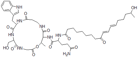 CAS 登录号：156223-07-3， N-[6-(羟基甲基)-9-(1H-吲哚-3-基甲基)-17-甲基-2,5,8,11,15-五氧代-1-氧杂-4,7,10,14-四氮杂环十七碳-16-基]-2-[[(10E,12E)-17-羟基-9-氧代十八碳-10,12-二烯酰基]氨基]戊烷二酰胺