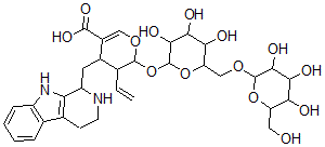 CAS#: 156431-08-2, 5-Ethenyl-4-(2,3,4,9-Tetrahydro-1H-Pyrido[3,4-b]Indol-1-Ylmethyl)-6-[3,4,5-Trihydroxy-6-[[3,4,5-Trihydroxy-6-(Hydroxymethyl)Oxan-2-Yl]Oxymethyl]Oxan-2-Yl]Oxy-5,6-Dihydro-4H-Pyran-3-Carboxylic Acid