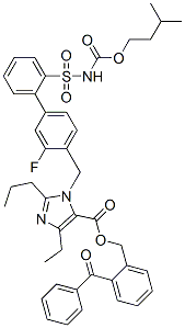 CAS 登录号：157566-60-4， 5-乙基-3-[[2-氟-4-[2-(3-甲基丁氧羰基氨基磺酰基)苯基]苯基]甲基]-2-丙基咪唑-4-羧酸