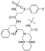 CAS 登录号：159878-26-9， (3S,4aS,8aS)-N-叔丁基-2-[(2R,3S)-3-[[(2S)-3-(4-氟苯基)硫基-2-甲烷磺酰氨基丙酰]氨基]-2-羟基-4-苯基丁基]-3,4,4a,5,6,7,8,8a-八氢-1H-异喹啉-3-甲酰胺