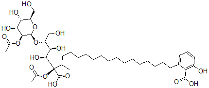 CAS 登录号：160471-36-3， 2-[(17S,18S,19S,20R)-17-乙酰氧基-20-[(2S,3S,4S,5S,6R)-3-乙酰氧基-4,5-二羟基-6-(羟基甲基)四氢吡喃-2-基]氧基-17-羧基-18,19,21-三羟基-16-甲基二十一烷基]-6-羟基苯甲酸
