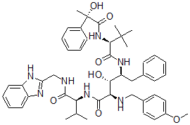 CAS 登录号：161389-25-9， (2S)-N-[(2S,3R,4R)-5-[[(2S)-1-(1H-苯并咪唑-2-基甲基氨基)-3-甲基-1-氧代丁烷-2-基]氨基]-3-羟基-4-[(4-甲氧基苯基)甲基氨基]-5-氧代-1-苯基戊烷-2-基]-2-[[(2S)-2-羟基-2-苯基丙酰基]氨基]-3,3-二甲基丁酰胺