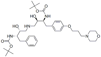 CAS 登录号：162539-73-3， 叔丁基N-[(2S,3R)-3-羟基-4-[[(2R,3S)-2-羟基-3-[(2-甲基丙烷-2-基)氧基羰基氨基]-4-苯基丁基]氨基]-1-[4-(3-吗啉-4-基丙氧基)苯基]丁烷-2-基]氨基甲酸酯