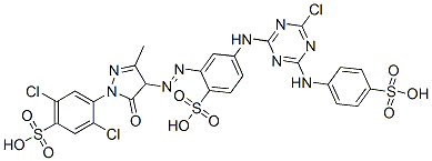 CAS 登录号：16893-48-4， 4-[[4-氯-6-[(4-磺基苯基)氨基]-1,3,5-三嗪-2-基]氨基]-2-[[1-(2,5-二氯-4-磺基苯基)-4,5-二氢-3-甲基-5-氧代-1H-吡唑-4-基]偶氮]苯磺酸