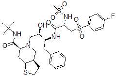 CAS 登录号：169168-43-8， (3aR,6S,7aS)-N-叔丁基-5-[(2R,3S)-3-[[(2S)-3-(4-氟苯基)磺酰基-2-甲烷磺酰氨基丙酰]氨基]-2-羟基-4-苯基丁基]-3,3a,4,6,7,7a-六氢-2H-噻吩并[2,3-d]吡啶-6-甲酰胺