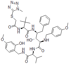 CAS#: 169305-69-5, (2S)-N-[(2S,3R,4R)-3-Hydroxy-5-[[(2S)-1-[(2-Hydroxy-4-Methoxyphenyl)Methylamino]-3-Methyl-1-Oxobutan-2-Yl]Amino]-4-[(4-Methoxyphenyl)Methylamino]-5-Oxo-1-Phenylpentan-2-Yl]-3,3-Dimethyl-2-[[2-(1-Methyltetrazol-5-Yl)Sulfanylacetyl]Amino]Butanamide