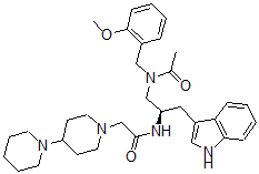 CAS 登录号：170566-84-4， N-[(2R)-1-[乙酰基-[(2-甲氧基苯基)甲基]氨基]-3-(1H-吲哚-3-基)丙-2-基]-2-(4-哌啶-1-基哌啶-1-基)乙酰胺