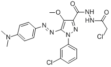 CAS 登录号：172701-64-3， N-(2-氯乙酰基)亚氨基-1-(3-氯苯基)-5-[2-(4-二甲基氨基苯基)肼基]-4-甲氧基吡唑-3-甲酰胺