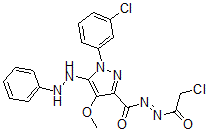 CAS 登录号：172701-65-4， N-(2-氯乙酰基)亚氨基-1-(3-氯苯基)-4-甲氧基-5-(2-苯基肼基)吡唑-3-甲酰胺