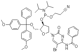 CAS 登录号：178925-43-4， N-苯甲酰基-5'-O-[二(4-甲氧基苯基)苯基甲基]-5-溴-2'-脱氧-胞苷3'-[2-氰基乙基二(1-甲基乙基)亚磷酰胺]