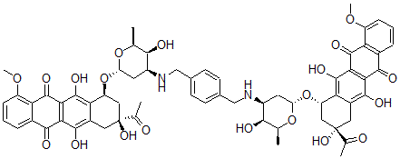 CAS 登录号：186131-38-4， 3,3'-(1,4-亚苯基二(亚甲基亚氨基))二((1S,3S)-3-乙酰基-1,2,3,4,6,11-六氢-3,5,12-三羟基-10-甲氧基-6,11-二氧代-1-并四苯基2,3,6-三脱氧-alpha-L-来苏-吡喃己糖苷