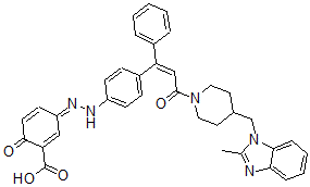 CAS 登录号：188913-58-8， (3E)-3-[[4-[(Z)-3-[4-[(2-甲基苯并咪唑-1-基)甲基]哌啶-1-基]-3-氧代-1-苯基丙-1-烯基]苯基]亚肼基]-6-氧代环己-1,4-二烯-1-羧酸
