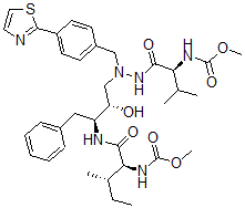 CAS 登录号：198904-08-4， N-[(2S,3S)-1-[[(2S,3S)-3-羟基-4-[[[(2S)-2-(甲氧羰基氨基)-3-甲基丁酰基]氨基]-[[4-(1,3-噻唑-2-基)苯基]甲基]氨基]-1-苯基丁烷-2-基]氨基]-3-甲基-1-氧代戊烷-2-基]氨基甲酸甲酯