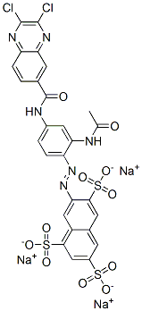 CAS 登录号：2587-59-9， 7-[2-乙酰氨基-4-[(2,3-二氯喹喔啉-6-羰基)氨基]苯基]偶氮萘-1,3,6-三磺酸三钠
