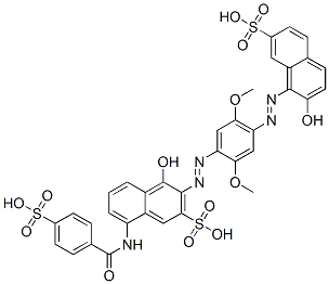 CAS 登录号：26079-12-9， 4-羟基-3-[[4-[(2-羟基-7-磺基-1-萘基)偶氮]-2,5-二甲氧基苯基]偶氮]-8-[(4-磺基苯甲酰基)氨基]萘-2-磺酸