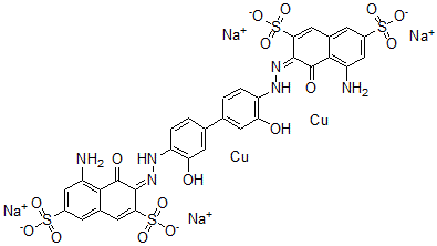 CAS#: 28407-37-6, Tetrasodium [mu-[[3,3'-[(3,3'-Dihydroxy[1,1'-Biphenyl]-4,4'-Diyl)Bis(Azo)]Bis[5-Amino-4-Hydroxynaphthalene-2,7-Disulphonato]](8-)]]Dicuprate(4-)