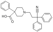 CAS 登录号:28782-42-5, 1-(3-氰基-3,3-二苯基丙基)-4-苯基-4-哌啶羧酸