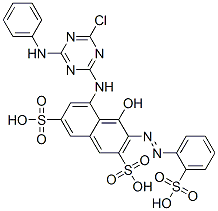 CAS 登录号：29128-95-8， 5-[[4-氯-6-(苯基氨基)-1,3,5-三嗪-2-基]氨基]-4-羟基-3-[(2-磺基苯基)偶氮]萘-2,7-二磺酸