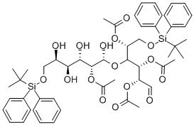 CAS 登录号：308103-45-9， 1,5-脱水-2-脱氧-6-O-[(1,1-二甲基乙基)二苯基硅烷基]-4-O-[2,3,4-三-O-乙酰基-6-O-[(1,1-二甲基乙基)二苯基硅烷基]-beta-D-吡喃半乳糖基]-D-阿拉伯-己-1-烯糖醇乙酸酯