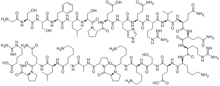 CAS 登录号:313951-59-6, 甘氨酰-丝氨酰-丝氨酰-苯丙氨酰-亮氨酰-丝氨酰-脯氨酰-谷氨酰-组氨酰-谷氨酰胺酰-精氨酰-缬氨酰-谷氨酰胺酰-谷氨酰胺酰-精氨酰-赖氨酰-谷氨酰-丝氨酰-赖氨酰-赖氨酰-脯氨酰-脯氨酰-丙氨酰-赖氨酰-亮氨酰-谷氨酰胺酰-脯氨酰-精氨酸