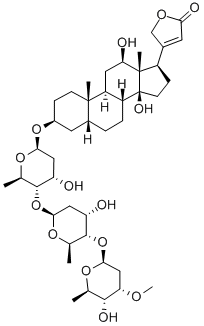 CAS 登录号：31962-94-4， 4-[12,14-二羟基-3-[4-羟基-5-[4-羟基-5-(5-羟基-4-甲氧基-6-甲基四氢吡喃-2-基)氧基-6-甲基四氢吡喃-2-基]氧基-6-甲基四氢吡喃-2-基]氧基-10,13-二甲基-1,2,3,4,5,6,7,8,9,11,12,15,16,17-十四氢环戊烯并[a]菲-17-基]-5H-呋喃-2-酮