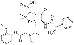 CAS#: 34205-43-1, Diethyl[2-(2-methoxyphenoxy)-2-oxoethyl]ammonium [2S-[2alpha,5alpha,6beta(S*)]]-6-[(aminophenylacetyl)amino]-3,3-dimethyl-7-oxo-4-thia-1-azabicyclo[3.2.0]heptane-2-carboxylate