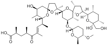 CAS 登录号：35865-33-9， (6E)-8-(9-羟基-2-{2-[6-羟基-6-(羟基甲基)-3,5-二甲基全氢-2H-吡喃-2-基]-9-(5-甲氧基-6-甲基全氢-2H-吡喃-2-基氧基)-4,10-二甲基-1,6-二氧杂螺[4.5]癸-7-基}-2,8-二甲基-1,6-二氧杂螺[4.5]癸-7-基)-2,4,6-三甲基-5-氧代壬-6-烯酸