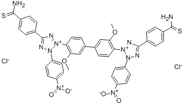 CAS#: 36889-43-7, 3,3'-(3,3'-Dimethoxy(1,1'-biphenyl)-4,4'-diyl)bis(5-(4-(aminothioxomethyl)phenyl)-2-(4-nitrophenyl)-2H-tetrazolium) dichloride