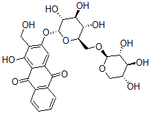CAS#: 37393-11-6, 1-Hydroxy-2-(Hydroxymethyl)-3-[(2R,3R,4S,5S,6R)-3,4,5-Trihydroxy-6-[[(2S,3R,4S,5R)-3,4,5-Trihydroxyoxan-2-Yl]Oxymethyl]Oxan-2-Yl]Oxyanthracene-9,10-Dione