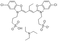 CAS 登录号：39201-42-8， 氢5-氯-2-(3-(5-氯-3-(3-磺酸基丙基)-3H-苯并恶唑-2-亚基)-2-乙基丙-1-烯基)-3-(3-磺酸基丙基)苯并恶唑鎓与三乙胺的化合物(1:1)