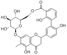 CAS#: 39262-31-2, 5'-[7-(beta-D-Glucopyranosyloxy)-3,4-Dihydro-5-Hydroxy-6-Methyl-4-Oxo-2H-1-Benzopyran-2-Yl]-2,2'-Dihydroxy[1,1'-Biphenyl]-3-Carboxylic Acid, Intramol. 3,6'''-Ester