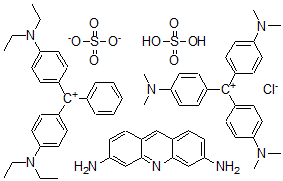 CAS 登录号：39389-84-9， N-(4-((4-(二乙基氨基)苯基)苯基亚甲基)-2,5-环己二烯-1-亚基)-N-乙基乙铵,硫酸盐(1:1)混合物与3,6-吖啶二胺硫酸盐(1:1)和N-(4-(二(4-二甲基氨基)苯基)亚甲基)-2,5-环己二烯-1-亚基)-N-甲基甲铵氯化物